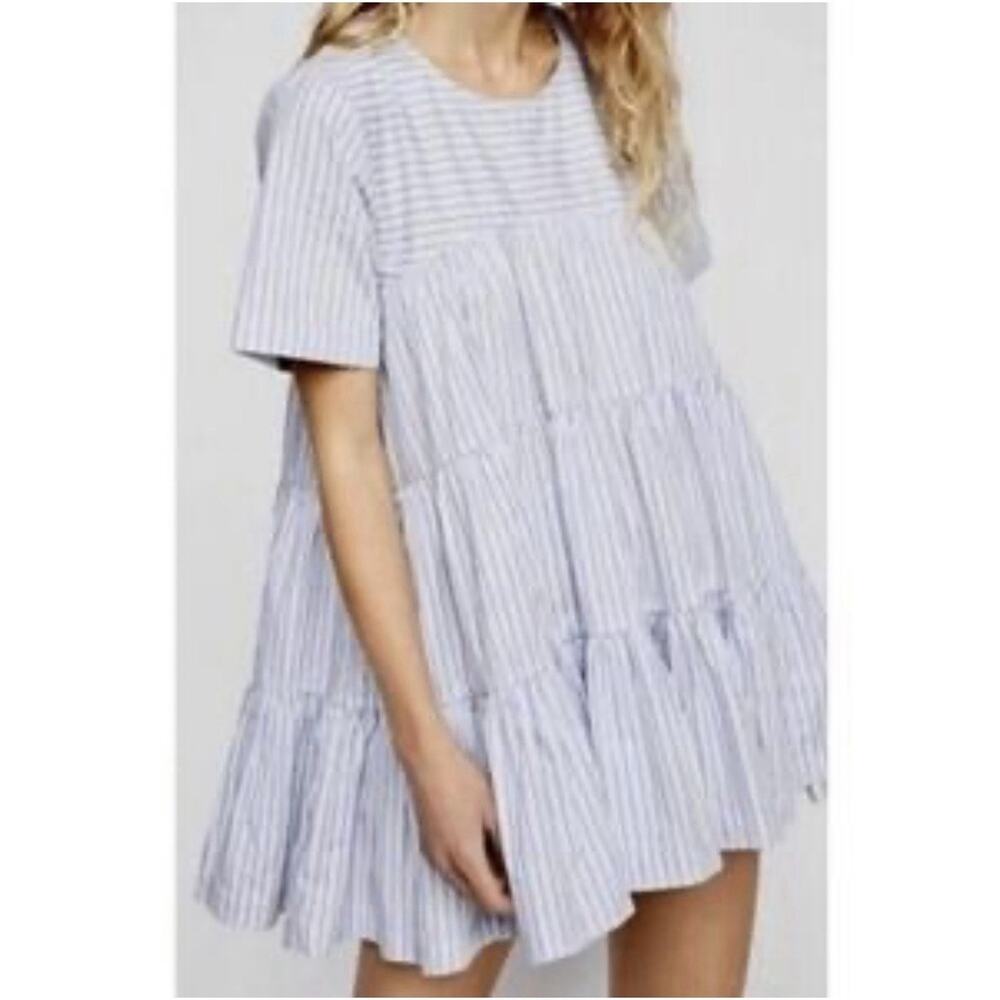 Free People Light Blue and White Striped Mini Dress